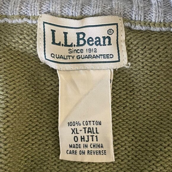 L.L. Bean Cotton-Knit Quarter-Zip Sweater Olive Men's XLT Long-Sleeve Pullover - Picture 8 of 10